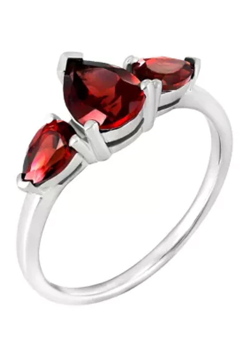 Sterling Silver Garnet 3 Pear Ring
