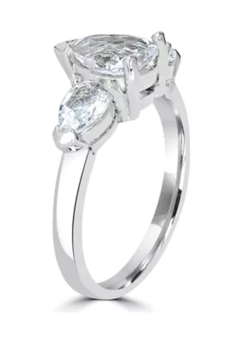 Sterling Silver White Topaz 3 Pear Cut Ring