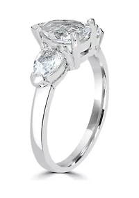 Sterling Silver White Topaz 3 Pear Cut Ring