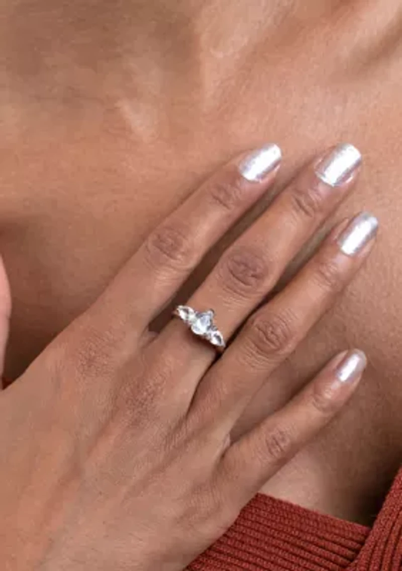 Sterling Silver White Topaz 3 Pear Cut Ring