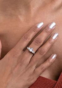 Sterling Silver White Topaz 3 Pear Cut Ring