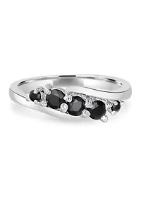 Black Onyx Stone Wave Ring in Sterling Silver