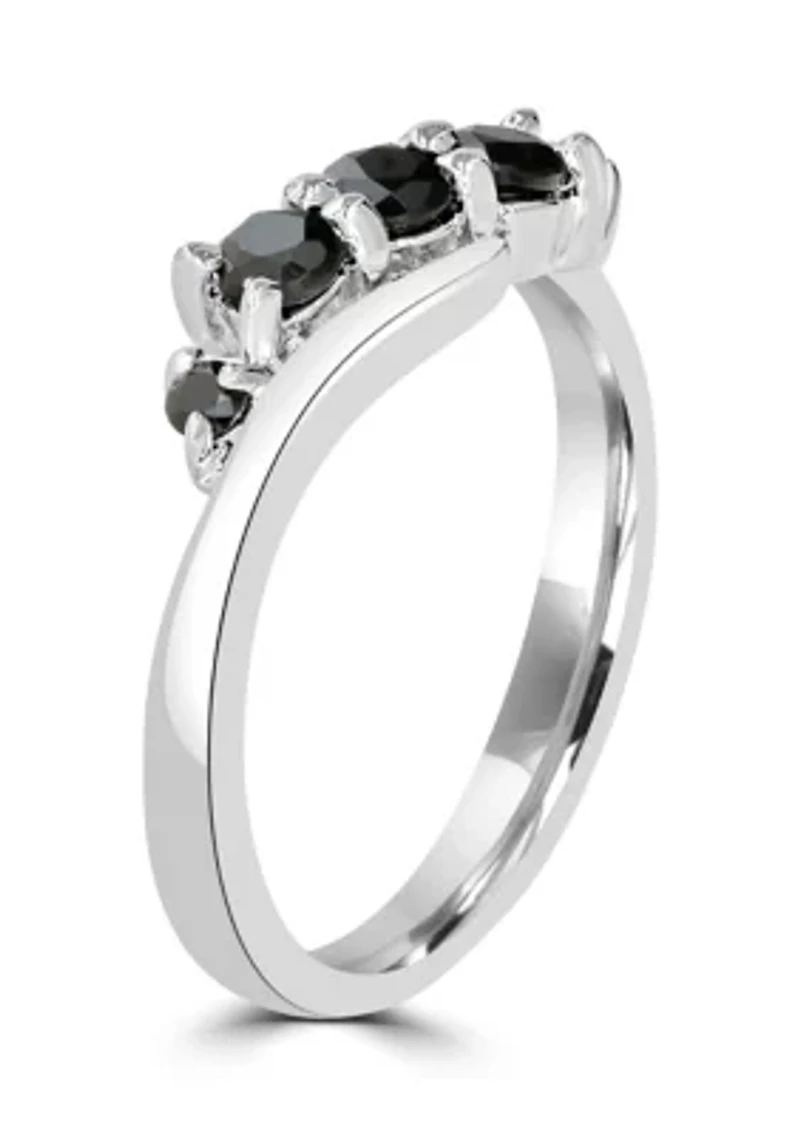 Black Onyx Stone Wave Ring in Sterling Silver