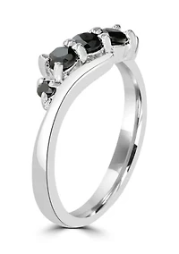 Black Onyx Stone Wave Ring in Sterling Silver