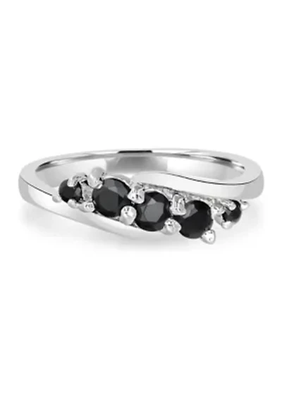 Black Onyx Stone Wave Ring in Sterling Silver