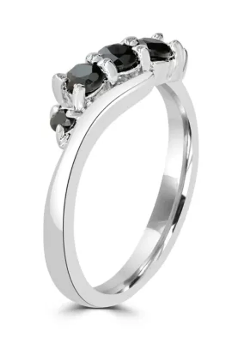 Black Onyx Stone Wave Ring Sterling Silver