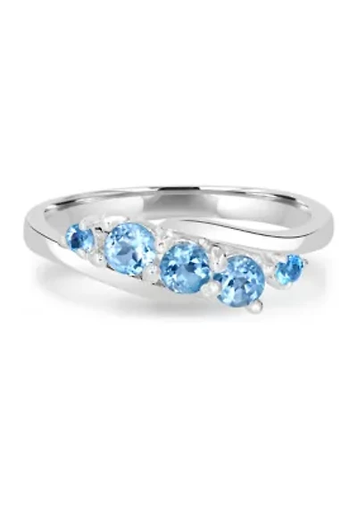 Sterling Silver Blue Topaz Wave Ring