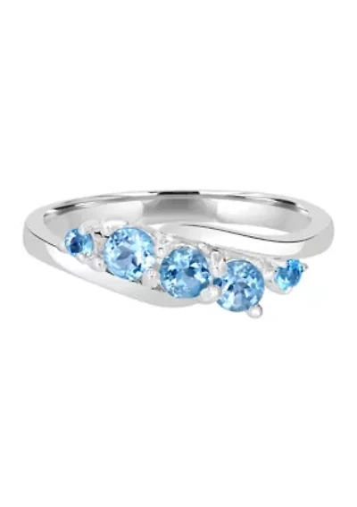 Sterling Silver Blue Topaz Wave Ring