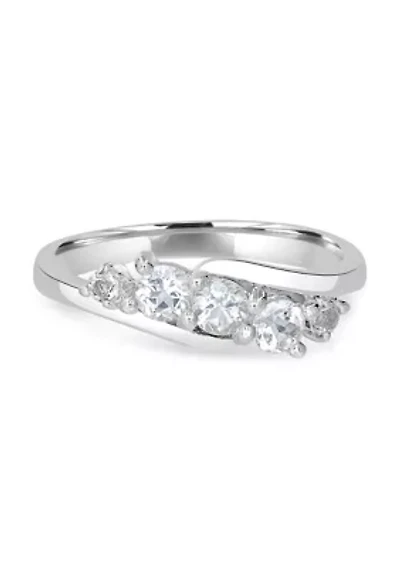 Sterling Silver White Topaz Wave Ring