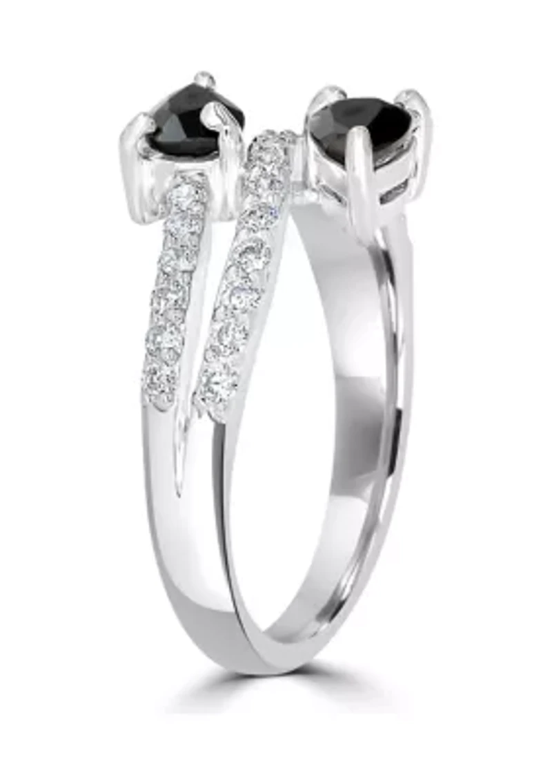 Black Onyx and White Topaz Bypass Ring Sterling Silver
