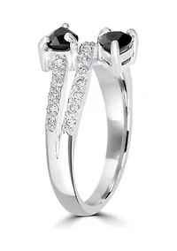 Black Onyx and White Topaz Bypass Ring Sterling Silver