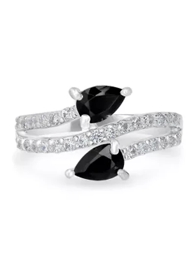 Black Onyx and White Topaz Bypass Ring in Sterling Silver