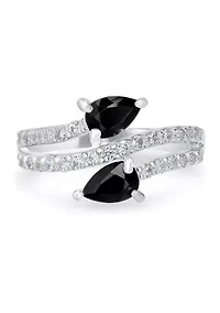 Black Onyx and White Topaz Bypass Ring in Sterling Silver
