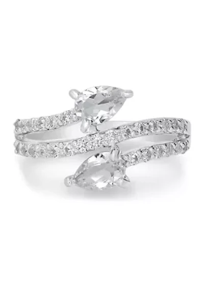 Sterling Silver White Topaz Pavé Bypass Ring