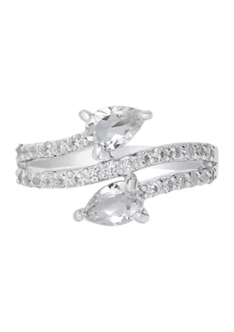 Sterling Silver White Topaz Bypass Ring
