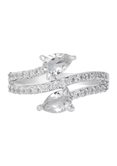 Sterling Silver White Topaz Bypass Ring