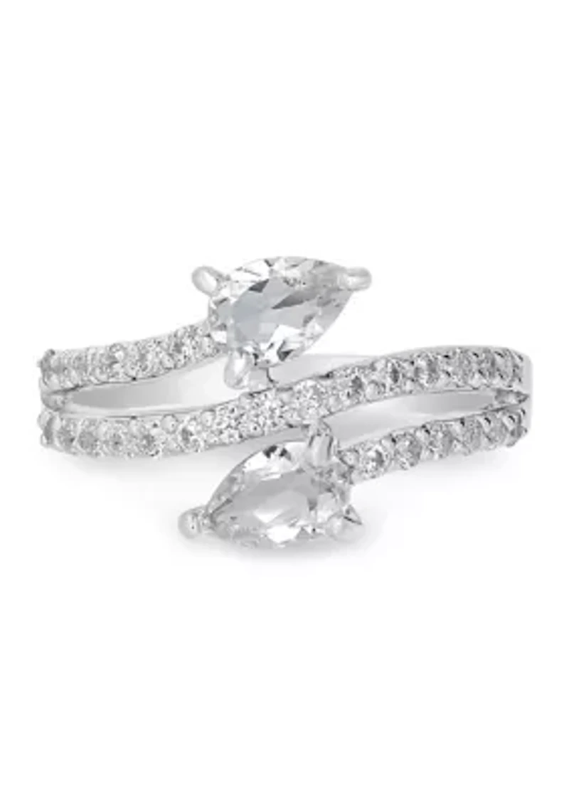 Sterling Silver White Topaz and Cubic Zirconia Pear Cut Bypass Ring