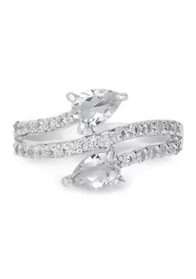 Sterling Silver White Topaz and Cubic Zirconia Pear Cut Bypass Ring