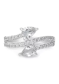 Sterling Silver White Topaz and Cubic Zirconia Pear Cut Bypass Ring