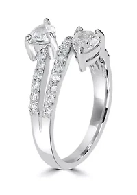 Sterling Silver White Topaz and Cubic Zirconia Pear Cut Bypass Ring