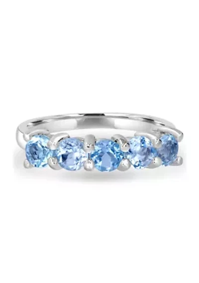 Sterling Silver 5 Round Cut Blue Topaz Band Ring