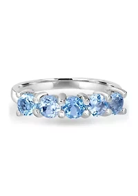 Sterling Silver 5 Round Cut Blue Topaz Band Ring