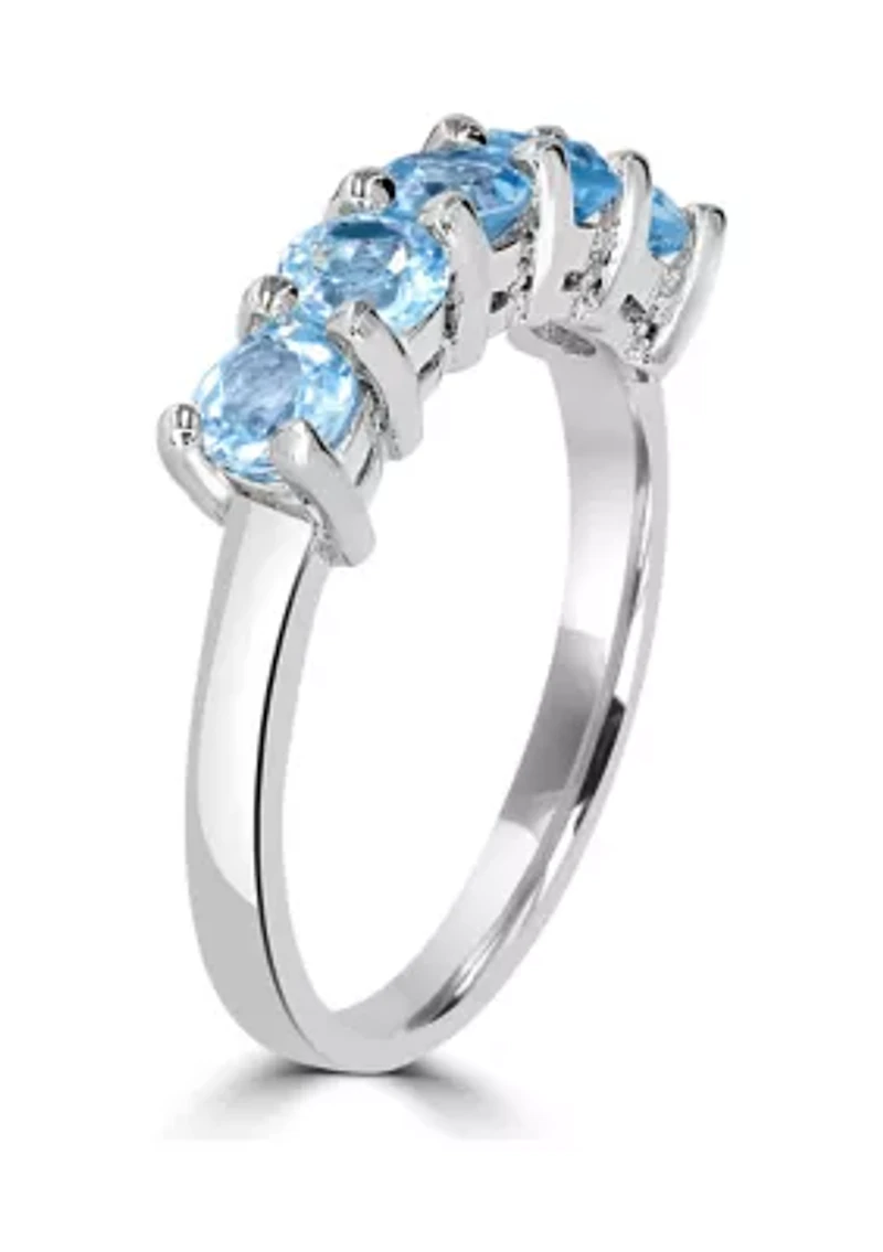 Sterling Silver 5 Round Cut Blue Topaz Band Ring