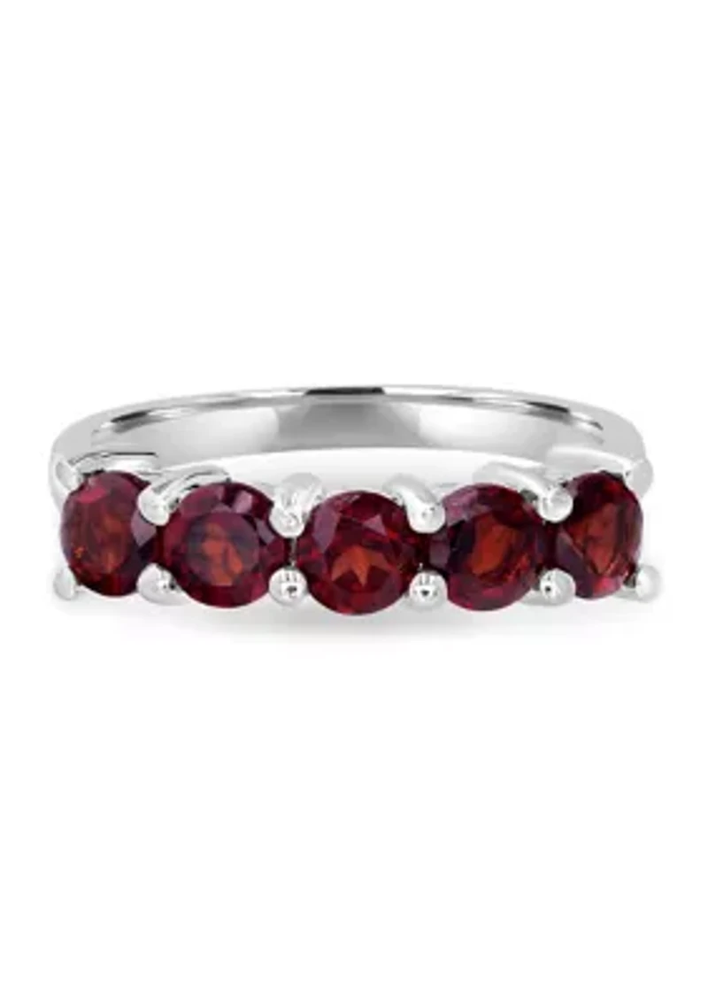 Sterling Silver 5 Round Cut Garnet Band Ring