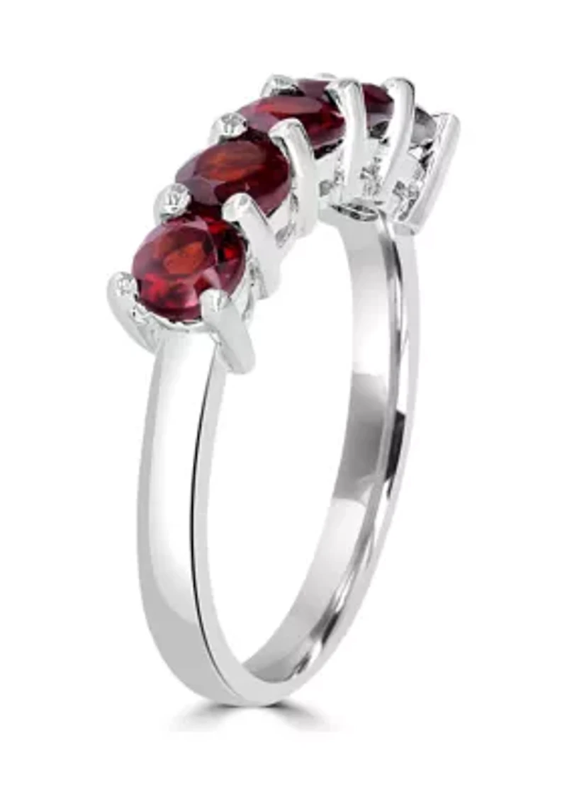Sterling Silver 5 Round Cut Garnet Band Ring
