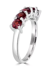 Sterling Silver 5 Round Cut Garnet Band Ring