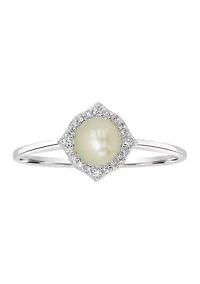 Sterling Silver Pearl Cubic Zirconia Border Ring