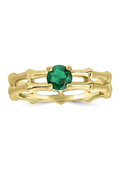 Gold Plated Sterling Silver Green Spinel Bamboo Band Ring
