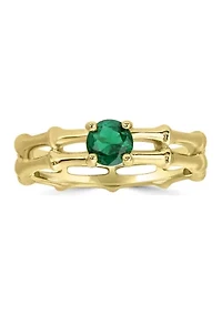 Gold Plated Sterling Silver Green Spinel Bamboo Band Ring