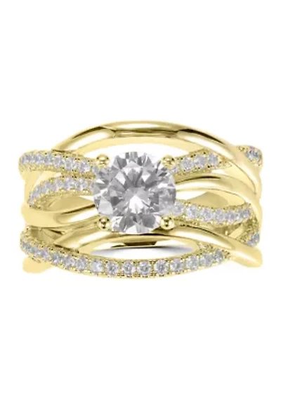 Gold Plated Multi Layered Stack Cubic Zirconia Ring