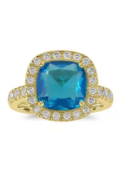 Gold-Plated Cushion Cut Cubic Zirconia Pavé Ring