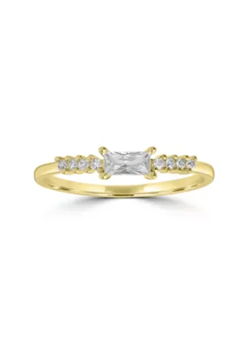 Gold-Plated Emerald-Cut and Round-Cut Cubic Zirconia Ring