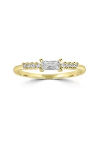 Gold-Plated Emerald-Cut and Round-Cut Cubic Zirconia Ring