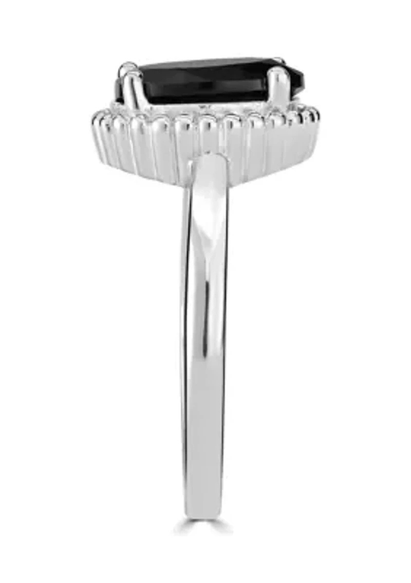 STERLING SILVER PRINCESS CUT EMERALD RING