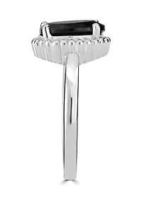 STERLING SILVER PRINCESS CUT EMERALD RING