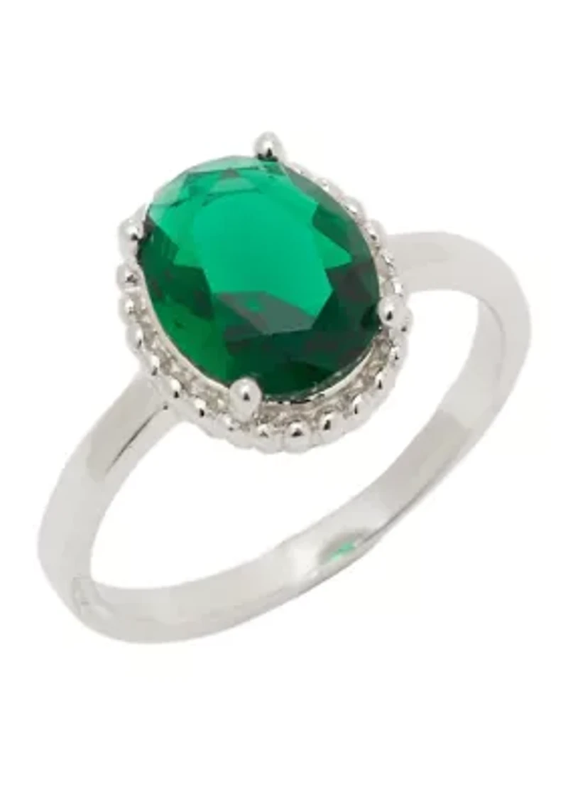 Sterling Silver Princess Cut Emerald Ring
