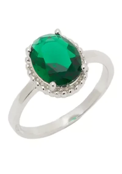 Sterling Silver Princess Cut Emerald Ring