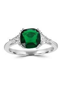 Sterling Silver Square-Cut Emerald Cubic Zirconia and Trillion White Ring