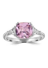 Sterling Silver Square-Cut Pink Cubic Zirconia and Trillion White Ring