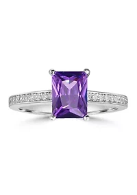 Sterling Silver Amethyst Cubic Zirconia White Band Ring