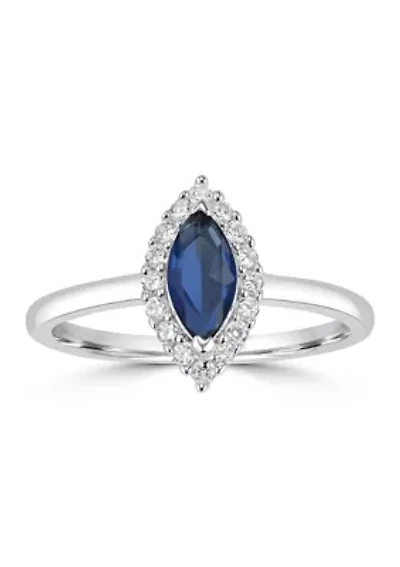 Sterling Silver Double Cubic Zirconia Halo Marquise Ring