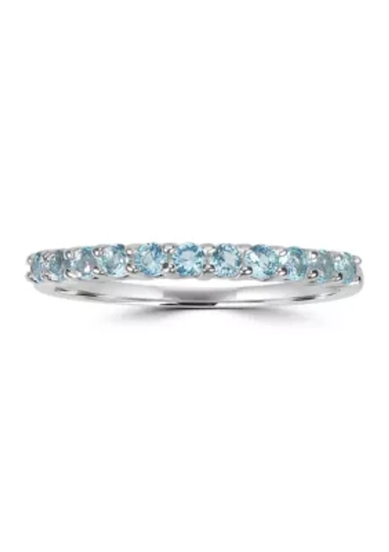 Sterling Silver Aquamarine Cubic Zirconia Band Ring