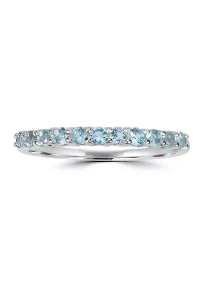 Sterling Silver Aquamarine Cubic Zirconia Band Ring