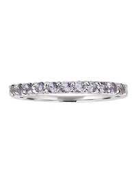 Fine Silver Plated Purple Cubic Zirconia Pavé Ring
