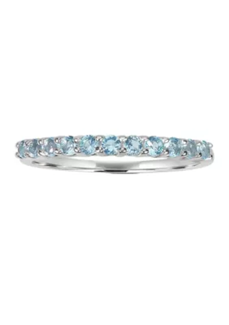 Fine Silver Plated Aqua Cubic Zirconia Pavé Ring