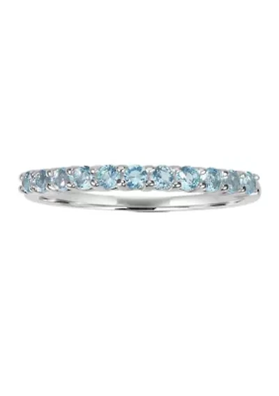 Fine Silver Plated Aqua Cubic Zirconia Pavé Ring